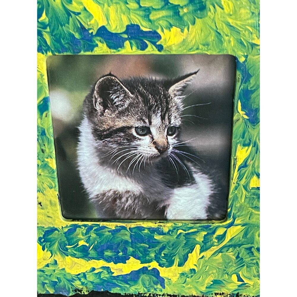 Vintage Small Kitten Cat Picture Upcycled Print 6.5x6.5 Kitty Cottagecore